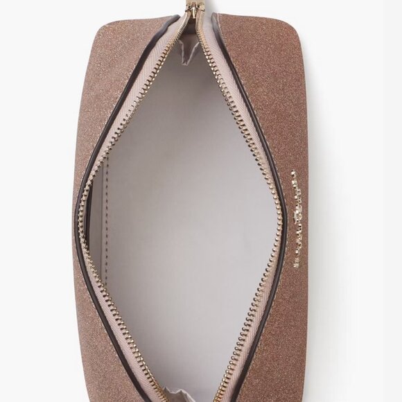 Kate Spade Tinsel Glitter Fabric Rose Gold Cosmetic Makeup Case NWT - Picture 3 of 3